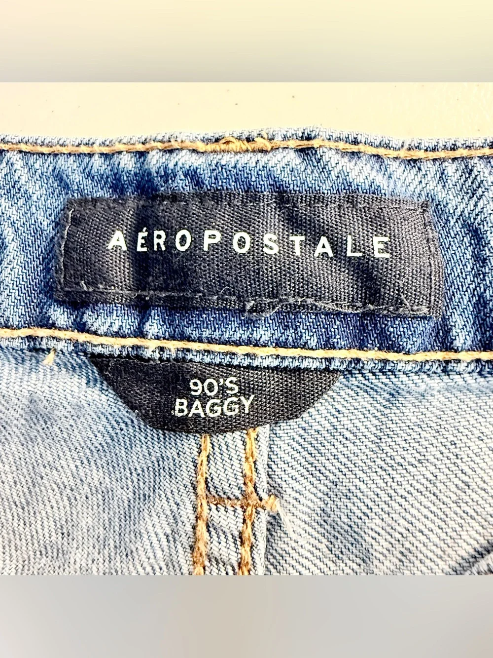 Aeropostale 90's Baggy High Rise Button Fly Straight Leg Jeans W/ Destruction - Picture 10 of 12
